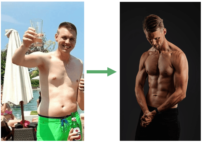 Visuele vergelijking lichaamsvet percentage mannen: 10%, 15%, 20%, 25% en 30%