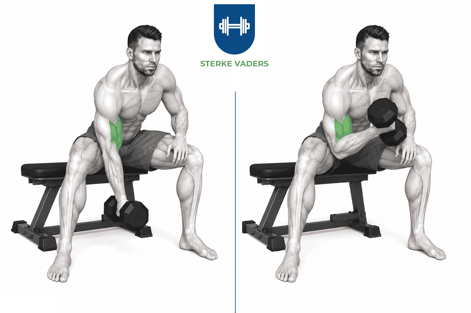 Concentration Curls uitvoering stap voor stap