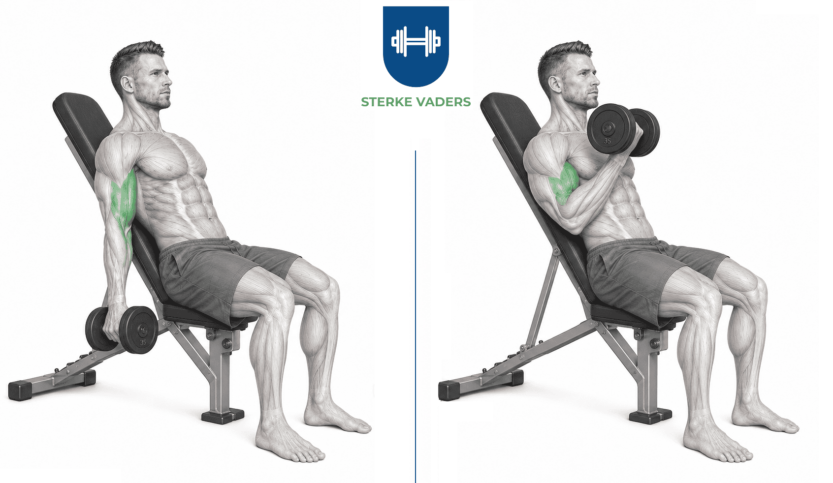 Incline Dumbbell Curl uitvoering stap voor stap